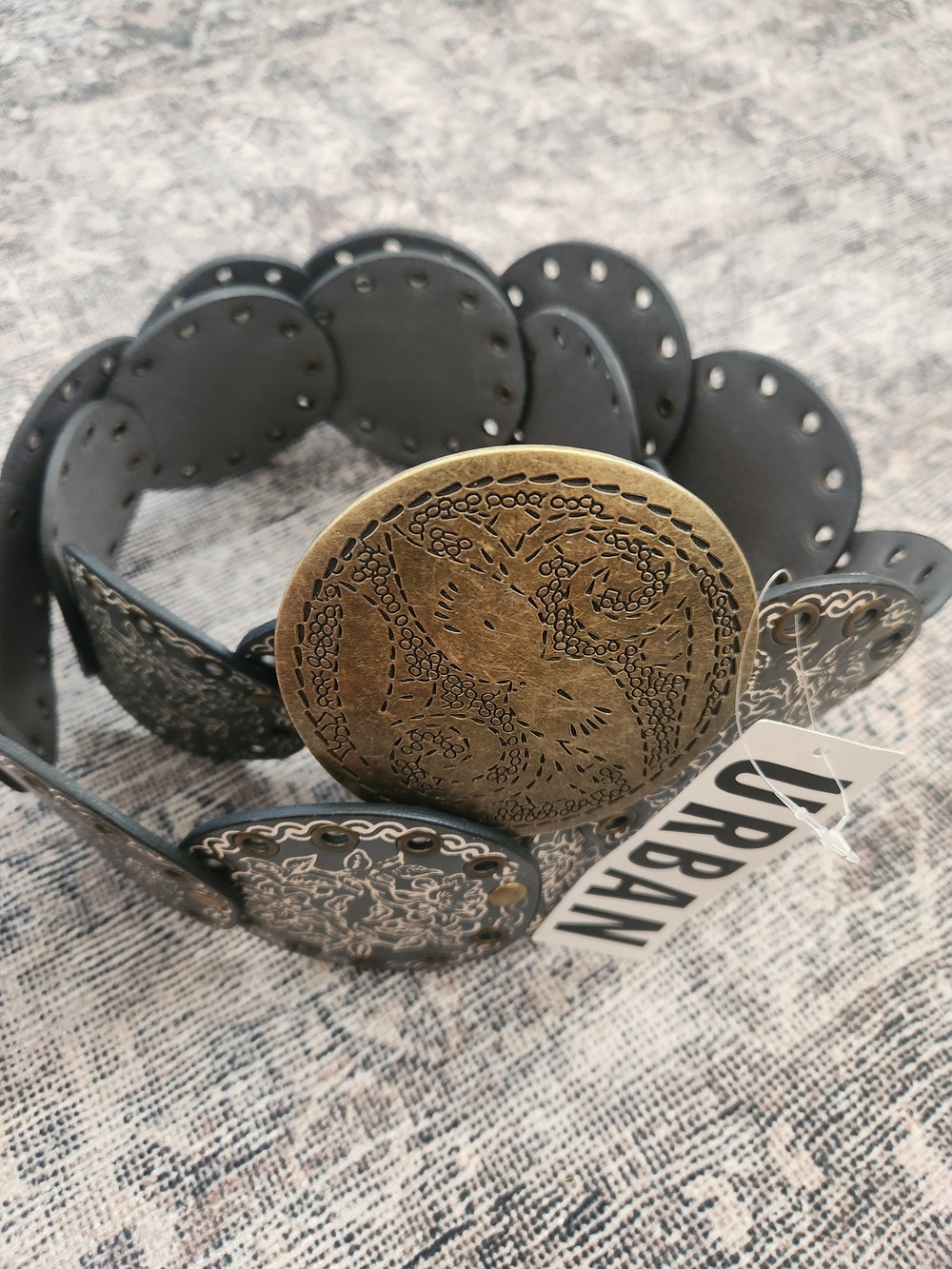 Urban Outfitters Women’s Black Belt with Antique Gold Medallions